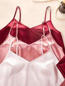 SHEIN 6pcs Solid Color Faux Silk Camisole & Pants Set - Multicolor - View 5
