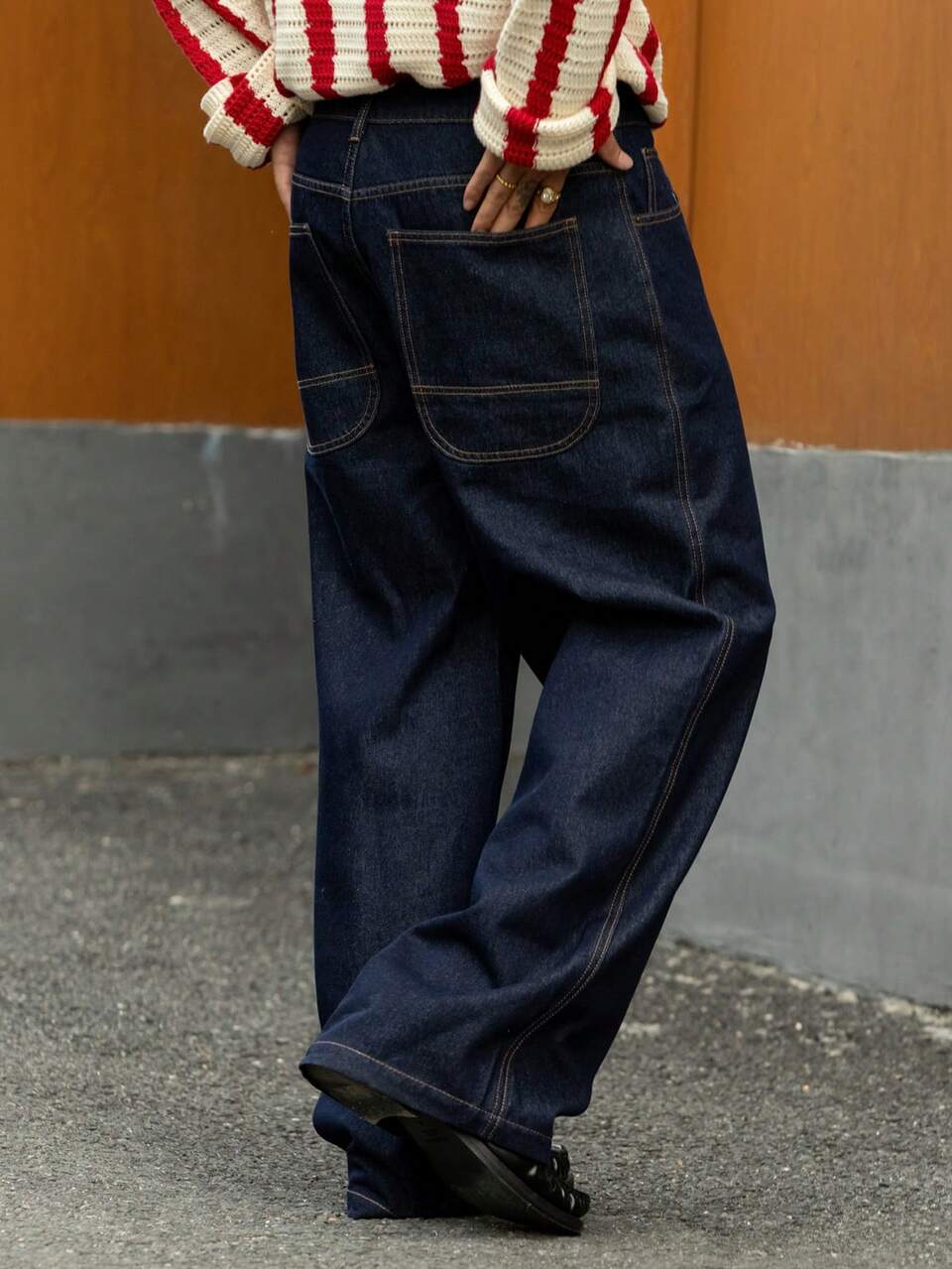 Men's Plain Navy Blue Blue Raw Denim Jeans, Autumn
