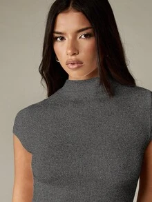 MISSGUIDED Charcoal Crew Neck Short Sleeve Ribbed Mini Dress Casual Fall Winter Bodycon Fitted - Black - View 5