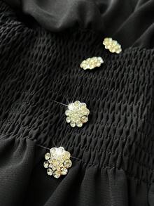 Viva Relle Blouse élégante et sexy avec taille froncée et boucle ornée de diamants, pour femmes grandes tailles, printemps/automne