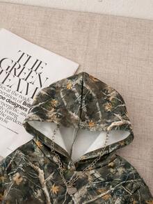 SHEIN Baby Girl Casual Cute Leaf Pattern Green Hooded Long Sleeve Sweatshirt Autumn Winter Clothes For Girl