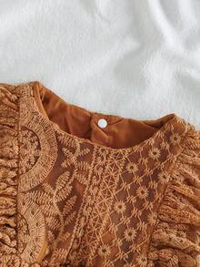 SHEIN Vintaside Kids 女婴杏色梦幻网眼无袖连衣裙，简约风格，适合节日、优雅外出和舒适的居家时刻，春夏季 - 咖啡棕 - 查看 5