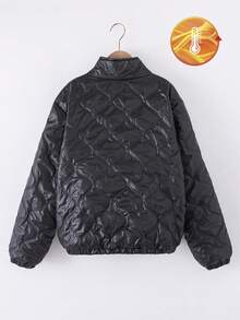 SHEIN Teen GirlCasual All-Match Versatile Quilted Stand Collar Warm Padded Coat, Suitable For Daily Commute, Autumn/Winter - Black - View 3