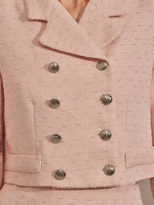Enchnt Áo khoác blazer ve lệch hai hàng khuy thanh lịch dành cho nữ, mùa thu - Hồng - Xem 5