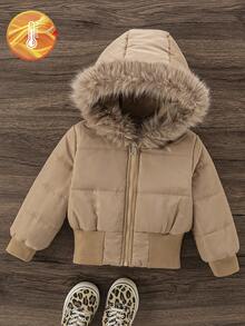 女童黑色连帽加厚高腰罗纹修身时尚羽绒服，秋冬季休闲百搭外套