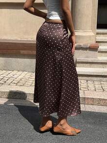 SHEIN EZwear Plus Size Casual & Commute Polka Dot Print Skirt