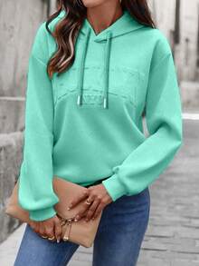 SHEIN LUNE Women's Casual Loose Sweatshirt With 3D Letter Print - Mint Green - View 3