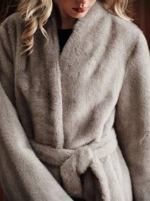 Uhlyne 时尚水貂皮长款大衣，秋冬新品 - 淺灰色 - 查看 7