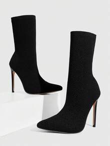 CUCCOO SZL Botas de tacón de aguja y punta fina con diseño slip-on hasta la pantorrilla, de estilo sexy y de moda - Negro - Ver 5