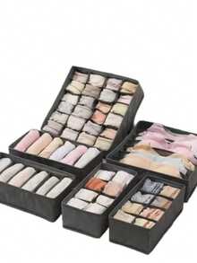 1/2pcs Foldable Drawer Organizer Box, 24 Grid Compartments Storage For Socks, Underwear, Clothes, Space Saving For Wardrobe, Bedroom - Grey - View 8