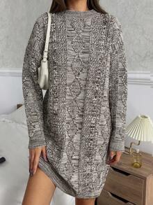 EURMUSE 女士摩卡棕色休闲毛衣裙 - 摩卡棕 - 查看 3