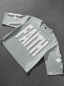 PAVTROS Manfinity Streetrush Men's Street-Style Popular INS Matching Men's Smile Flame Embroidered Gray Short T-Shirt,Graphic T Shirt,Streetwear,Warm Winter, Christmas,Boy Friend Gifts - Light Grey - View 5