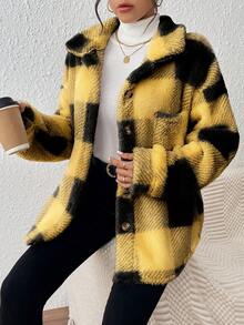 INAWLY 女式黄色格子短款时尚百搭保暖冬季常规夹克