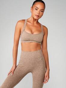 MISSGUIDED Sujetador deportivo con espalda cruzada y tirantes anchos, de punto acanalado, con soporte atlético para un estilo de vida activo y entrenamiento - Caqui - Ver 6