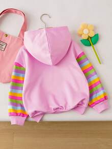 DORA | SHEIN sweat-shirt à capuche ample avec imprimé floral mignon de Dora et de singe pour jeunes filles, avec blocs de couleurs contrastées rayées arc-en-ciel, automne/hiver