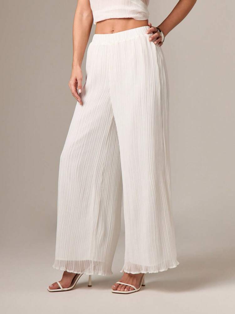 High Neck Sleeveless Plisse Ruffle Palazzo Co-Ord Set