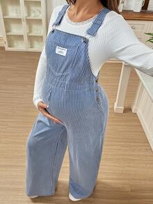 SHEIN Fall Clothes,Autumn Clothes,Maternity Autumn/Winter Clothes  2pcs Maternity Casual Ribbed Top & Ribbed Bib Pants Set - Blue - View 8