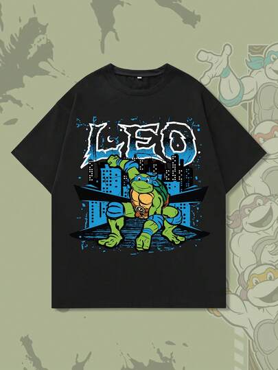 TEENAGE MUTANT NINJA TURTLES X ROMWE Camiseta de manga corta con estampado de dibujos animados, cómoda y casual para hombre, otoño/invierno