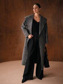 MOTF PREMIUM 羊毛瀑布领大衣，秋冬 - 黑色 - 查看 7