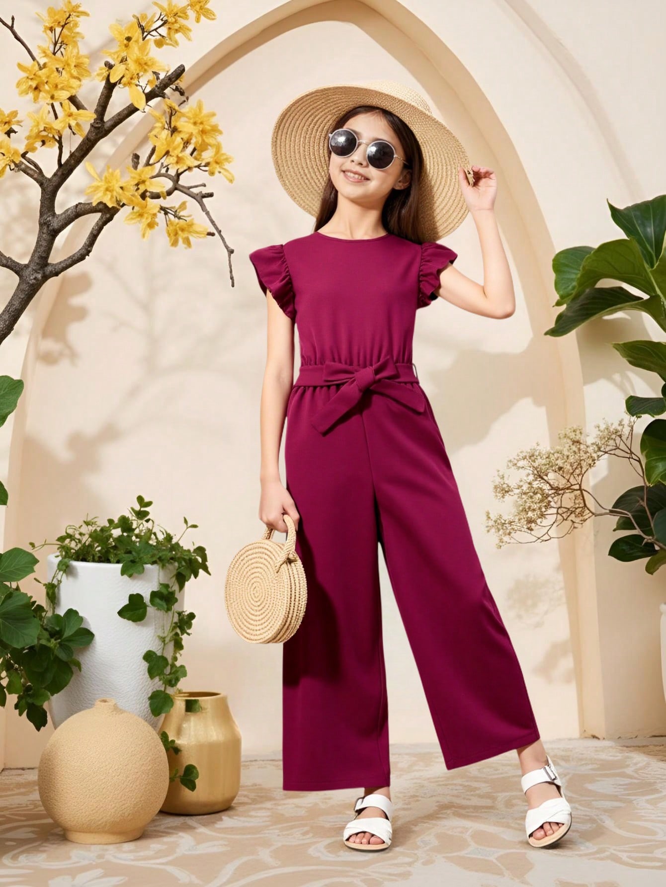 SHEIN جامبسوت لفتاة المرحلة الوسطى بحاشية مكشكشة