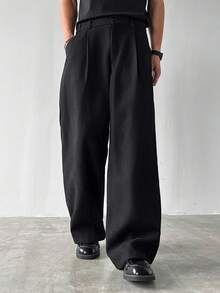 Manfinity Hypemode Men's Thicker Wide Leg Pleated Trousers With Pockets, Autumn, Fall - Black - View 6