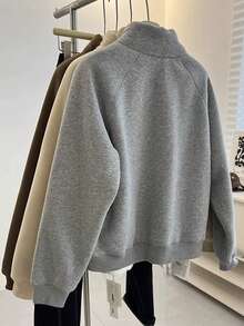 Franclia 女式休闲纯色羊毛运动衫 - 灰色 - 查看 2