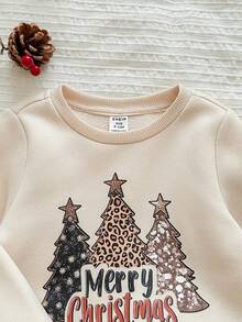 LMoss Kids LMoss 女婴两件套休闲豹纹圣诞树图案套头衫和打底裤套装，加厚设计，适合秋冬季节，圣诞节，女婴圣诞服装，圣诞女婴套装，女婴冬季圣诞服装，女婴两件套冬季长袖圣诞套装 - 彩色 - 查看 7