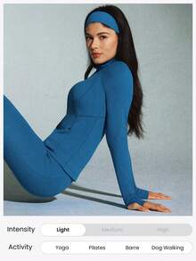 GLOWMODE FeatherFit™-Warm Slim-It It's Chilly Fleece-Lined Slim Fit Long Sleeve Jacket With Thumbholes Autumn Winter Yoga Daily Casual - Blue Ambition - View 5