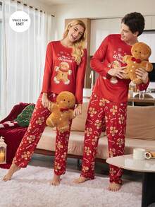 CoupledUp Bộ đồ ngủ in hình kẹo Giáng sinh dễ thương, áo dài tay và quần dài màu tương phản dành cho nam, bộ đồ ngủ in hình bánh quy, bộ đồ ngủ đôi, bộ đồ ngủ bánh gừng, bộ đồ ngủ hình người bánh gừng, quần áo mùa đông - Nhiều màu - Xem 1