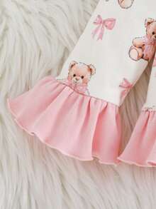 2pcs Baby Girl Cartoon Bear Pattern Contrast Color Lapel Long Sleeve Cardigan Top And Elastic Waist Pants Set Cozy Pixies Baby Girl Set Baby 2 Piece Set Fancy Baby Girl Pajama Set Baby Girl Warm Sets Baby Girl Long Sleeve Set - Multicolor - View 6