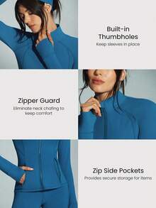 GLOWMODE FeatherFit™ Slim-It Streamline Performance Secure Pockets Zip Up Long Sleeve Jacket Low Impact Yoga Pilates Daily Spring Summer - Blue Ambition - 查看 3