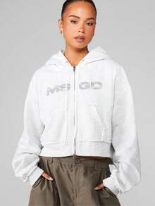 MISSGUIDED MSGD Full Zip Hooded Sweatshirt With Drawstring And Centre Pocket For Casual Comfort - Grey - View 4