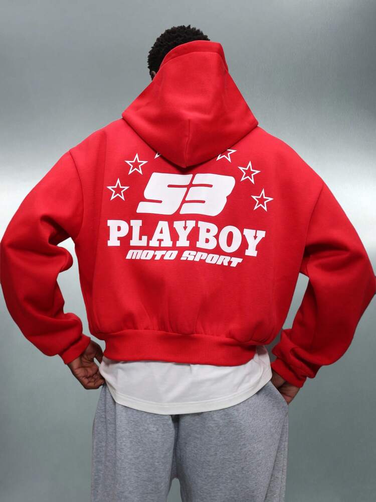 PLAYBOY X SUMWON Full Zip Hoodie With Star Design And Bunny Logo