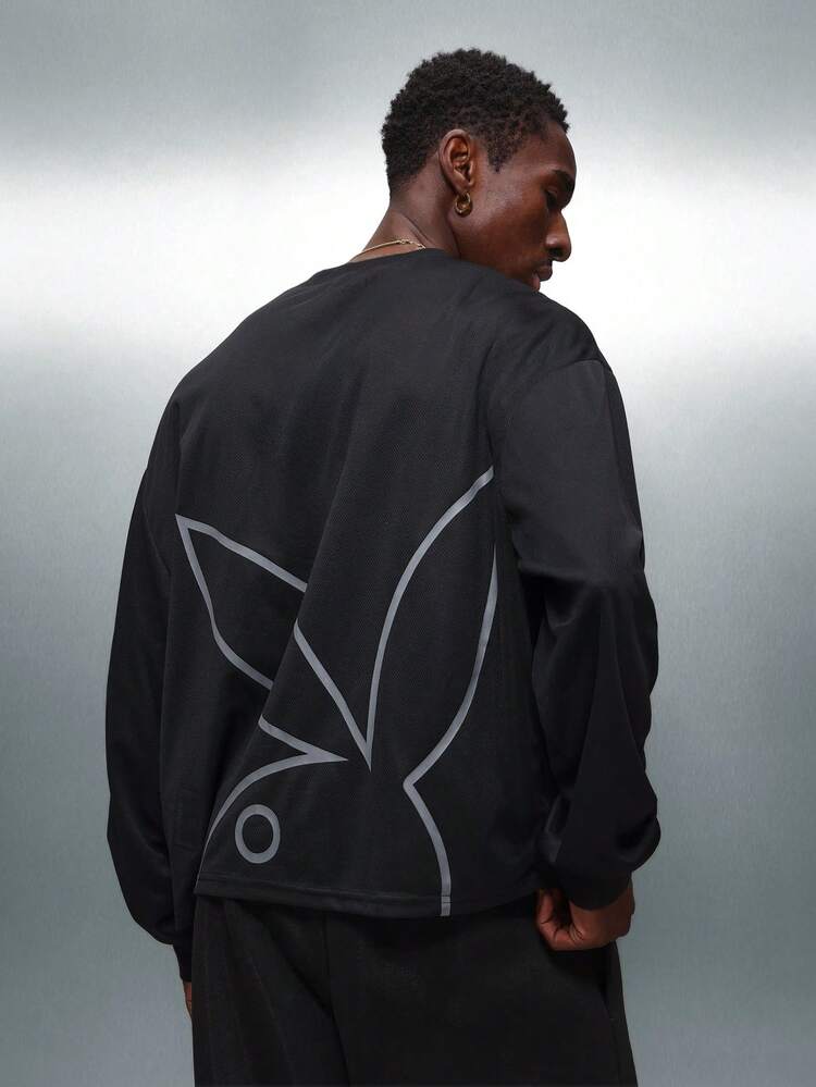 PLAYBOY X SUMWON Black Long Sleeve Mesh Tee With Bunny Graphic