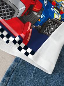 SHEIN | PAW Patrol 男童夏季休闲卡通狗和字母图案短袖T恤 - 白色 - 查看 7