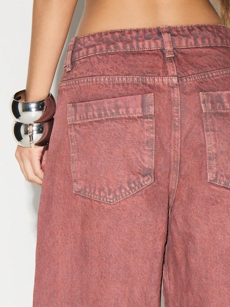 KIZN High Rise Wide Leg Jeans With Drawstring