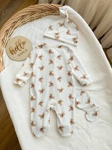 SHEIN Newborn Baby Girl Cute Knitted Cartoon Pattern Gift Set, Autumn/Winter