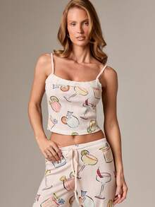 AiiRZ 女士印花睡衣套装，包括吊带上衣和阔腿裤，适合居家休闲和睡眠穿着。 - 彩色 - 查看 4