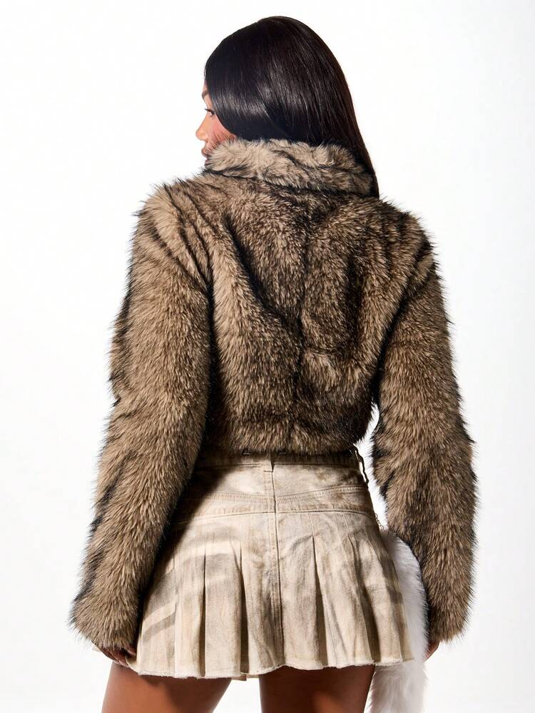 SUMWON WOMEN Cropped Faux Fur Jacket With Leather Straps