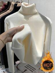 Franclia Camiseta de mujer de cuello alto, manga larga, versátil, con forro térmico, de color albaricoque, para uso casual en otoño e invierno