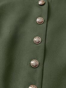 SHEIN LUNE 复古优雅休闲圆领开襟女式上衣 - 軍綠色 - 查看 4