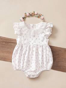Mono de verano para bebé niña recién nacida con estampado floral diminuto y volantes - Blanco - Ver 6