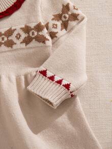 Souflis Souflis 女婴针织连衣裙，圆领长袖提花毛衣裙，红色针织蕾丝边毛衣裙，适合圣诞节、日常穿着、外出、聚会、节日，可作为礼物 - 杏色 - 查看 4