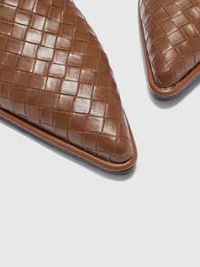 CUCCOO BIZCHIC 女式复古棕色编织压纹粗跟穆勒鞋 - 棕色 - 查看 7