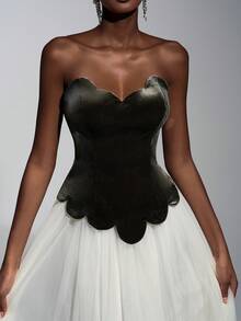 Elitara 优雅复古天鹅绒露肩荷叶边领分层 A 字系带连衣裙，适合晚会、音乐节、宴会、商务活动和各种场合 - 彩色 - 查看 4