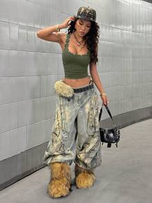 StreetHx Women's Punk Style Corset Decor Ruched Camisole - Army Green - View 6