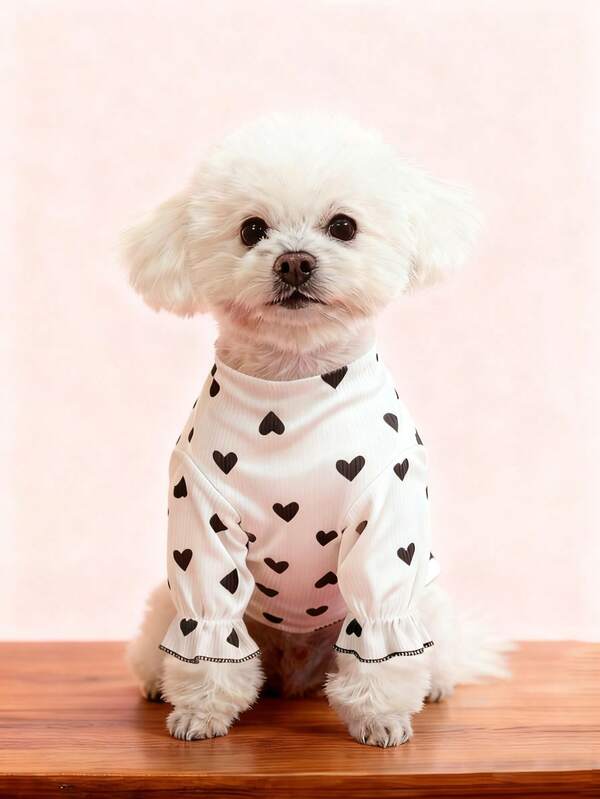 SHEIN Valentine's Day 1pc Pet Lover Themed Heart Embroidered Plaid Patterned Thin Home Wear Short Sleeve Vest For Small Dogs And Cats (This Product Runs Small, It Is Recommended To Order 1-2 Sizes Up,The Cuff Style Is Random, With The Actual Item As The Main Reference)