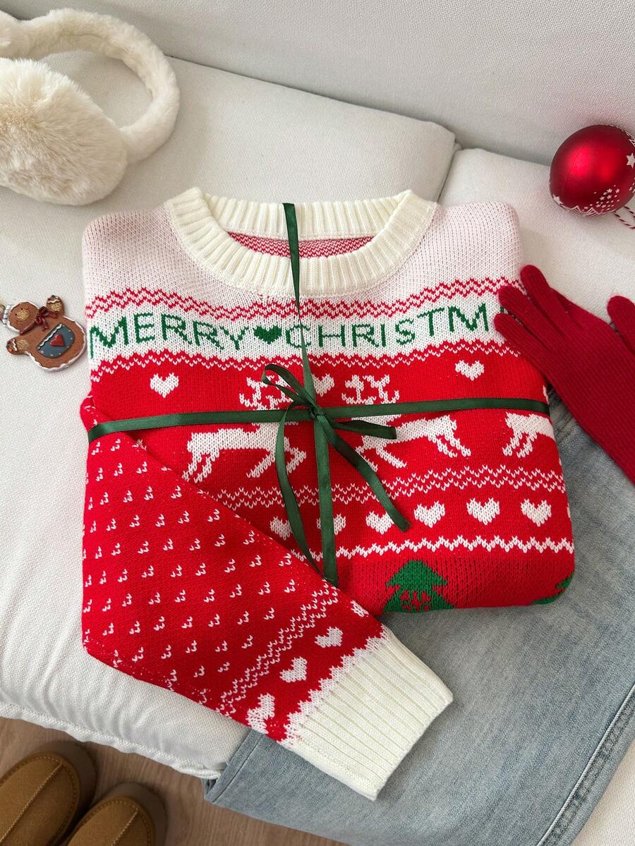 Elamini Suéter de mujer con gráfico de renos rojos y árboles de Navidad ...