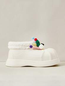 Cuccoo Botas de Neve Fofas e Térmicas, Botas Externas Modernas Combinadas para Mulheres, Sapatos de Natal com Vibração de Natal e Ano Novo para Outono e Inverno - Bege - Visão 2