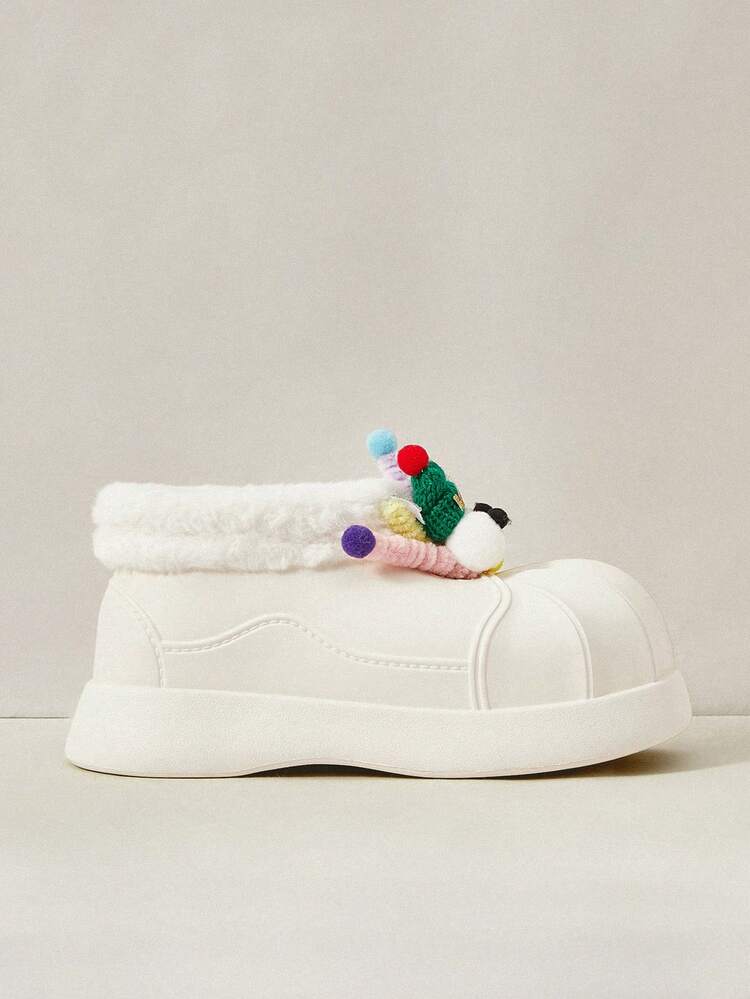 Cute Fuzzy Snow Boots With Thermal Lined, Fashionable All-Match Outdoor Boots For Women, Christmas Shoes For Christmas And New Year Holiday Vibe Fall And Winter